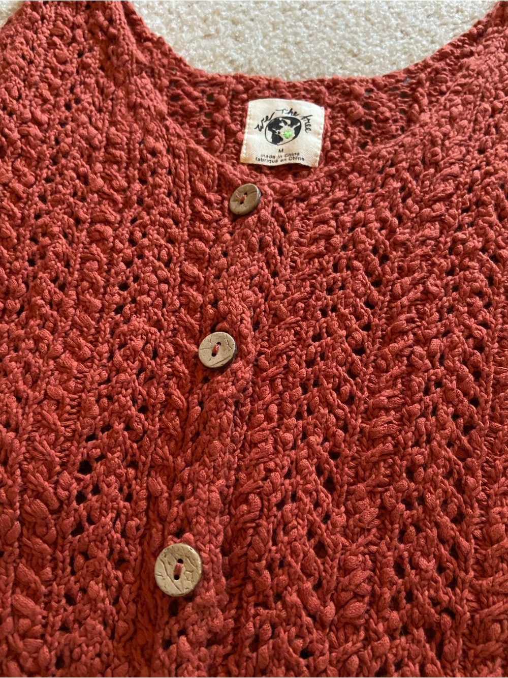 Free People Rust Red Crochet Button Tank - Picture 2 of 4